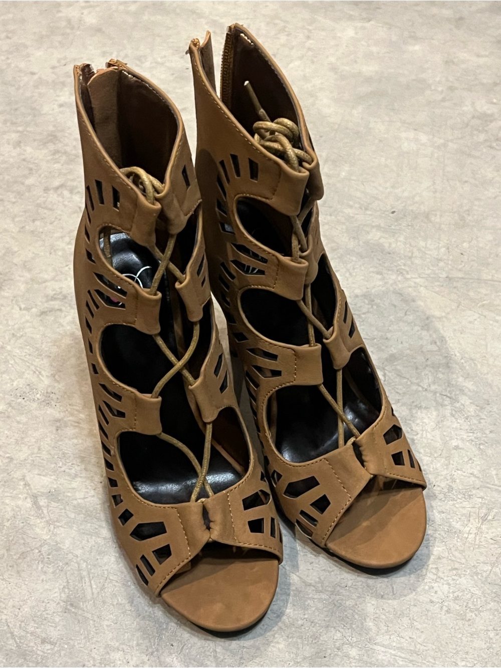 Women's Brown Cutout Lace-Up Peep Toe Heels